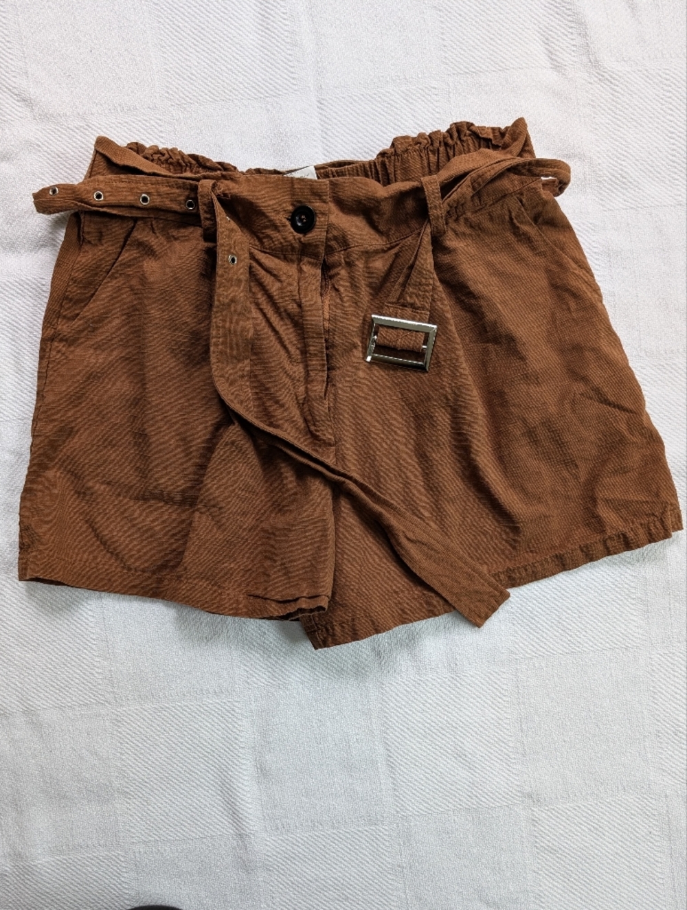 Dazy Brown Paperbag Belted Shorts